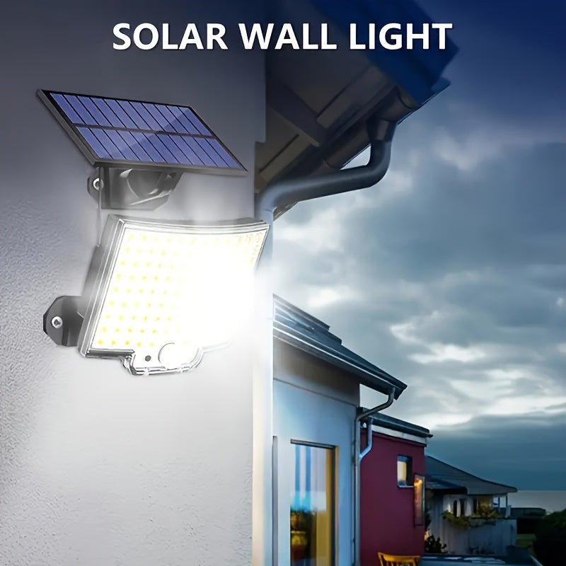 1pc Luz de Movimiento Exterior con Energía Solar y 106 LED con Ángulo Amplio de 135° para Iluminación desde el Anochecer hasta el Amanecer en Jardín y Garaje - Resistente al Clima, Control Remoto, Acabado Metálico Pulido, , Iluminación de Garaje | Luz Mo