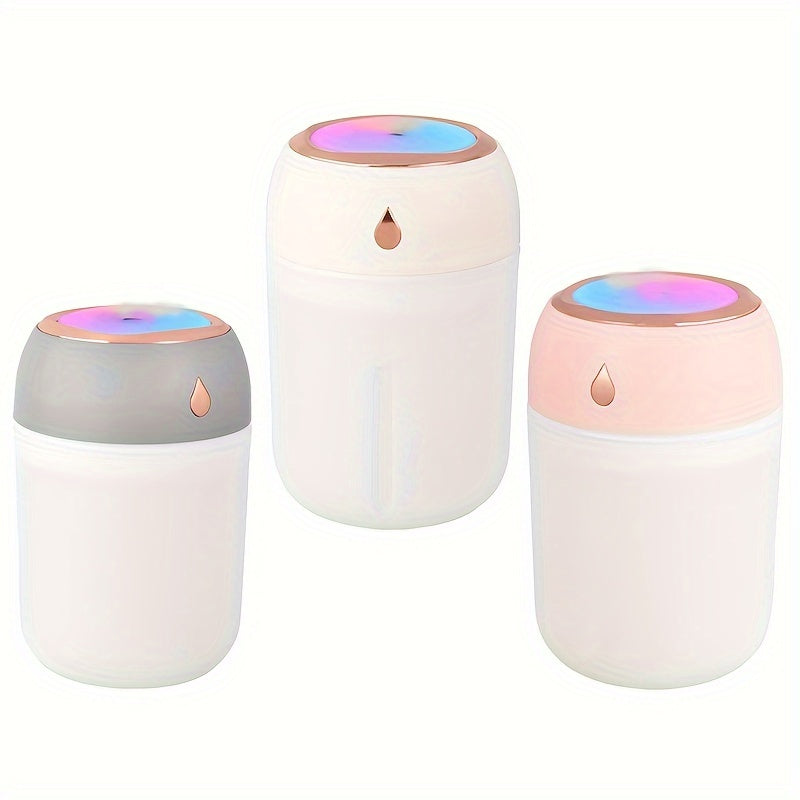 Humidificador Mini Portátil con Luz Nocturna LED, Alimentado por USB 330ml de Niebla, Tecnología de Onda de Sonido Silenciosa de 26dB para Coche, Oficina, Dormitorio - Difusor de Aceites Esenciales, Gris