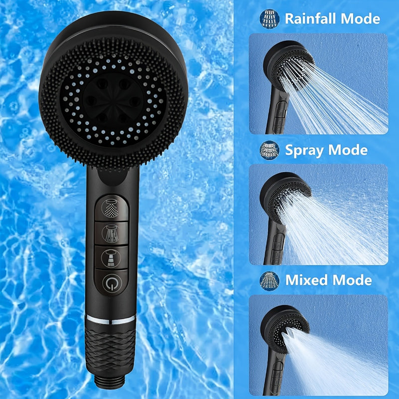 3 piezas Conjunto de cabeza de ducha moderna con control de tecla de piano, manguera de 1,5 m cifrada, fuerte presión del agua, masaje multi-modo, agua filtrada, montaje en pared/colgante/inserto, no requiere electricidad