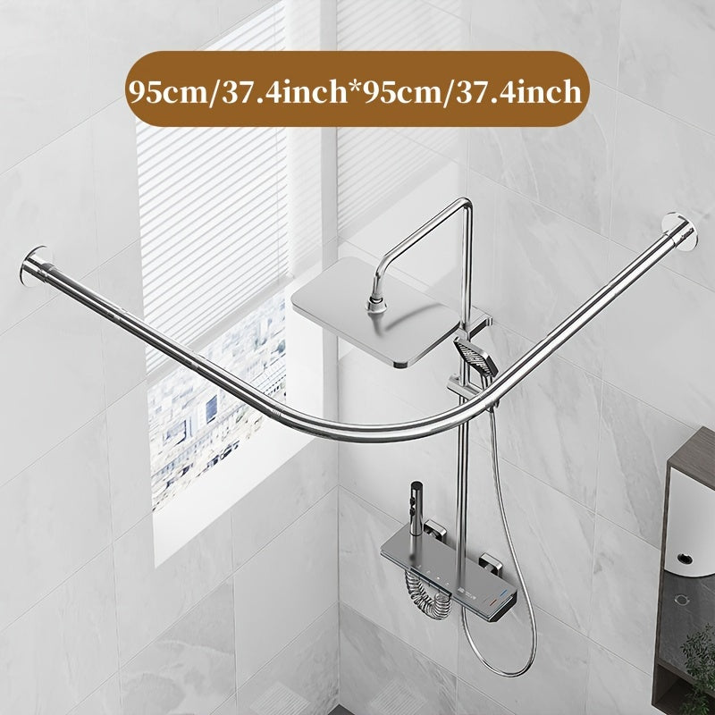 Barra de Cortina de Ducha Curvada de Acero Inoxidable - Sin Taladro, Resistente al Óxido, Montada en la Pared para Decoración de Baño