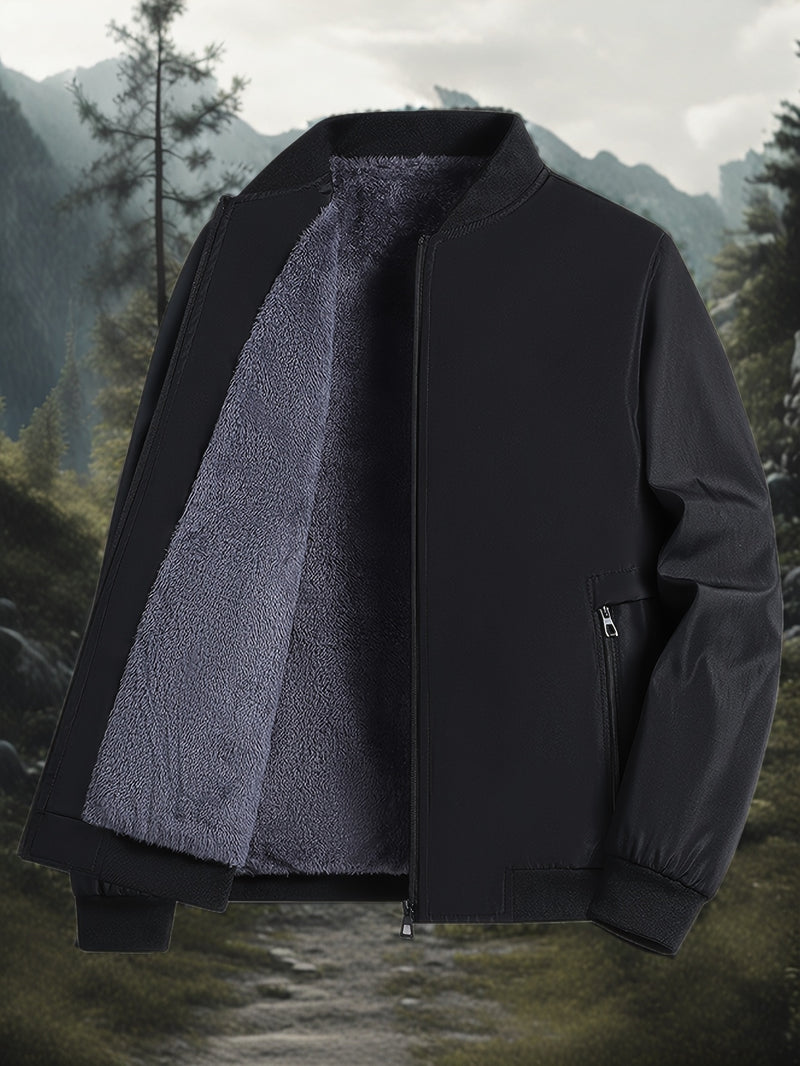 Chaqueta Casual para Hombre con Forro Polar - Ligera, con Cremallera y Bolsillos, Poliéster, Cuello de Béisbol, Perfecta para Otoño e Invierno