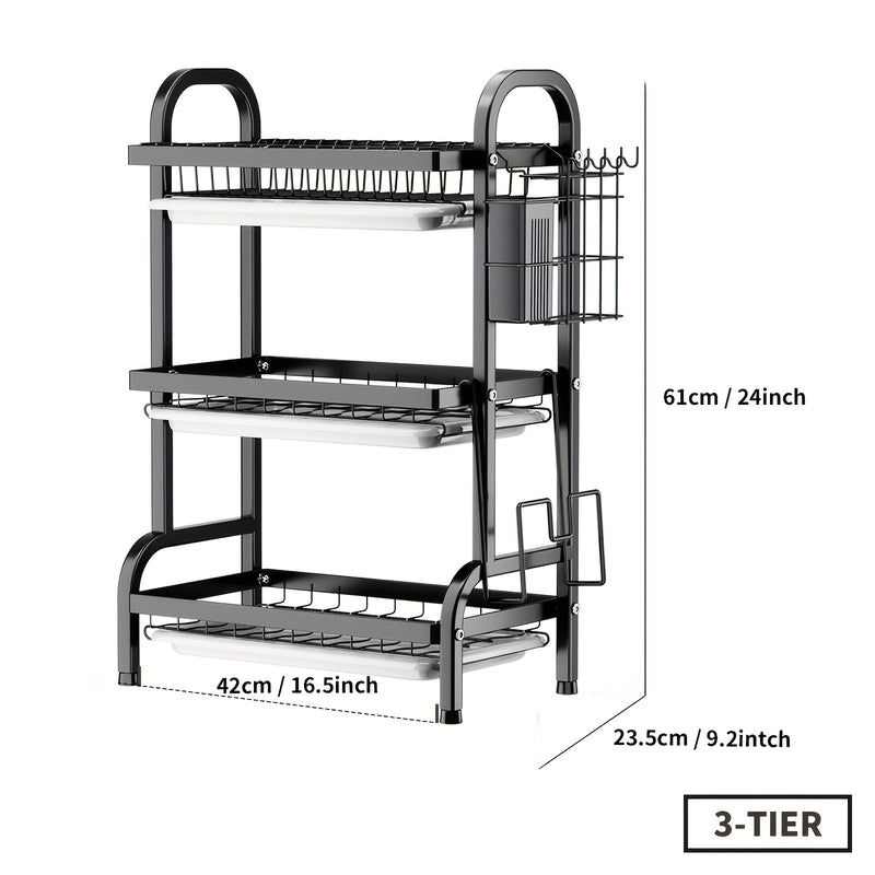 Escurridor de Platos de 2/3 Niveles Ahorrador de Espacio, Organizador de Cocina con Tabla de Cortar y Portacubiertos