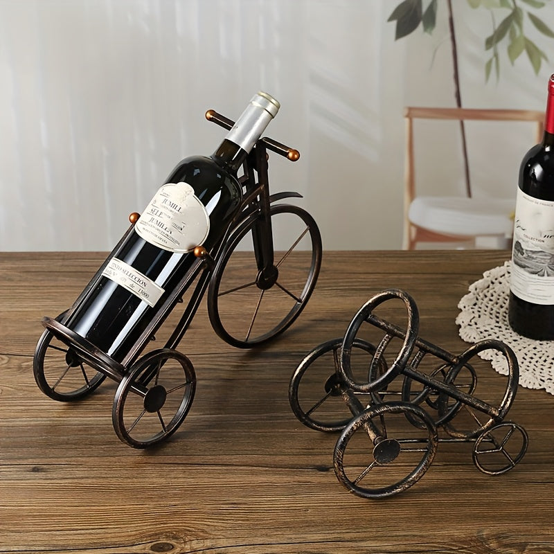1 pieza de soporte de vino de hierro vintage - Diseño creativo de bicicleta y cañón, acabado pulido, estructura metálica sólida para almacenamiento de vino seguro, elegante exhibición de mesa para hogar o restaurante, decoración de vino