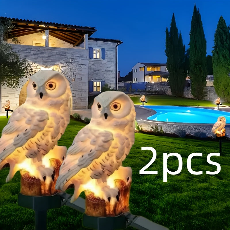 2 piezas, lámpara de resina solar con diseño de búho, loro y águila, luz decorativa divertida para jardín, ideal para jardines, macizos de flores, patios, césped y senderos