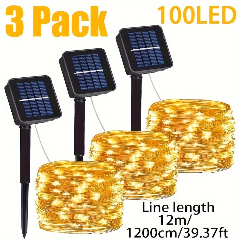 Luces solares para exteriores, 3 piezas, luces LED cálidas, resistentes al agua, para fiestas, jardín, árboles, bodas, decoración navideña - carga solar con sensor de luz