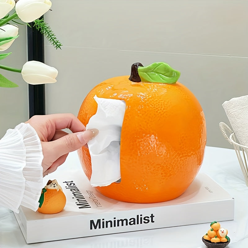 1 Caja Grande de Pañuelos Naranja para Buena Suerte, Adorno de Mesa Decorativo para el Hogar, Porta Servilletas, Contenedor de Almacenamiento de Papel Higiénico con Diseño de Dibujos Animados, Adecuado para Sala de Estar, Baño y Dormitorio