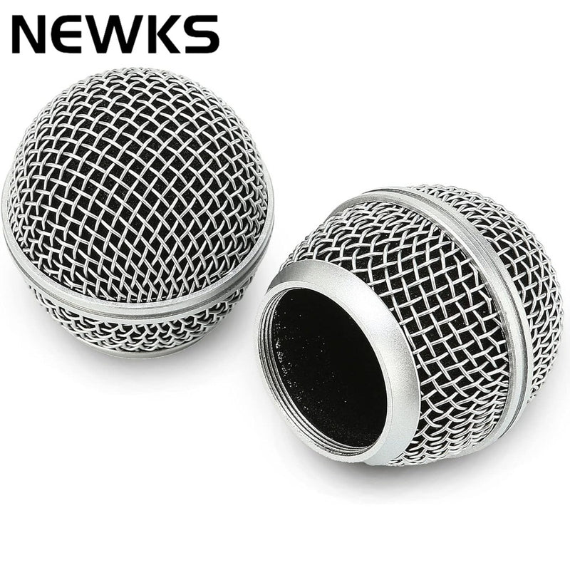 Reemplazo de Cabeza de Micrófono NEWKS, Cabezales de Reemplazo de Malla de Acero para Shure SM58 (2pcs), Plateado
