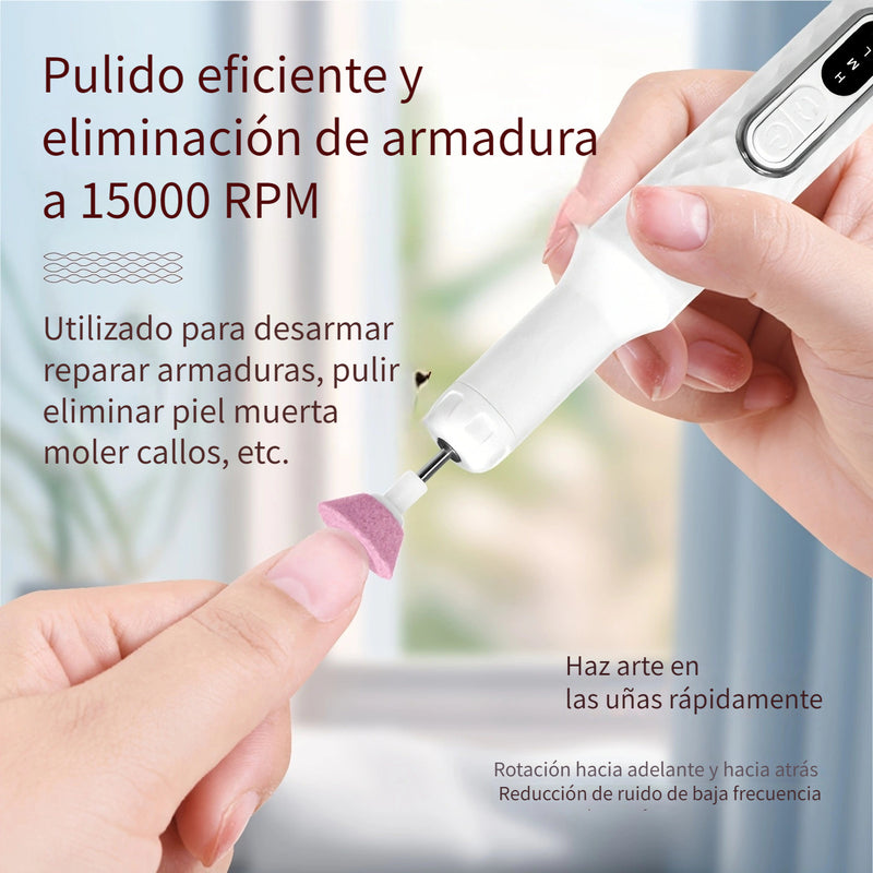 Juego de limas de uñas con carga USB y base, incluye 13 cabezales de pulido, herramienta portátil de manicura y pedicura eléctrica, batería de litio duradera y sin olor, incluye lima de uñas y empujador, esencial para el salón de belleza en casa, regalo