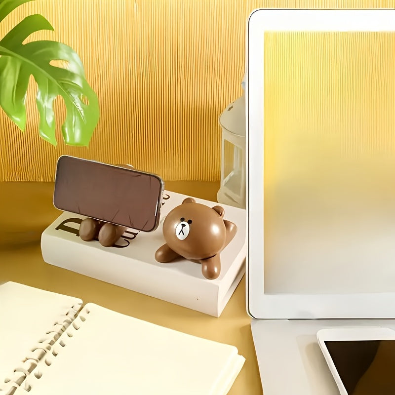 1 Soporte de teléfono de plástico impermeable - Soporte de superficie multifuncional con diseño de oso adorable, perfecto para uso en casa y oficina, ideal para regalo de vacaciones y cumpleaños, accesorio de escritorio | Diseño juguetón | Plástico durad