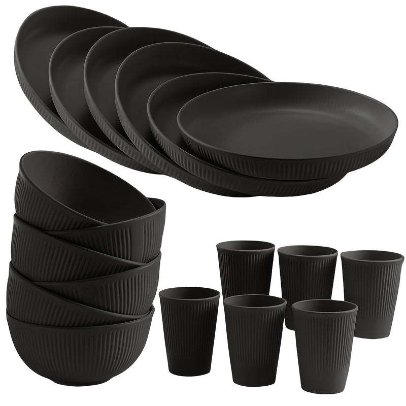 Juego de vajilla irrompible de 18 piezas, apto para lavavajillas y microondas, incluye platos, tazones y vasos, ideal para cocina, residencia estudiantil, camping, autocaravana y picnic