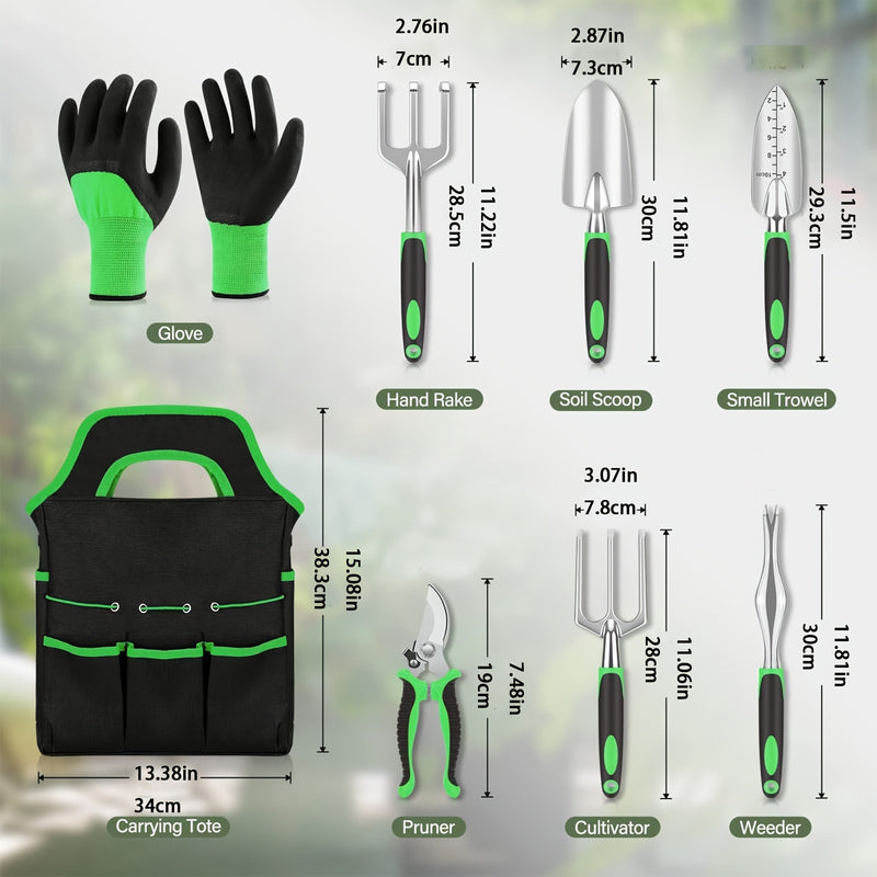 Juego de herramientas de jardín de aluminio con horca para raíces, cuchara, tijeras de poda y más - Herramientas de jardinería duraderas y multiusos para uso doméstico y profesional, esenciales para el jardinería|Diseño ergonómico|Construcción duradera