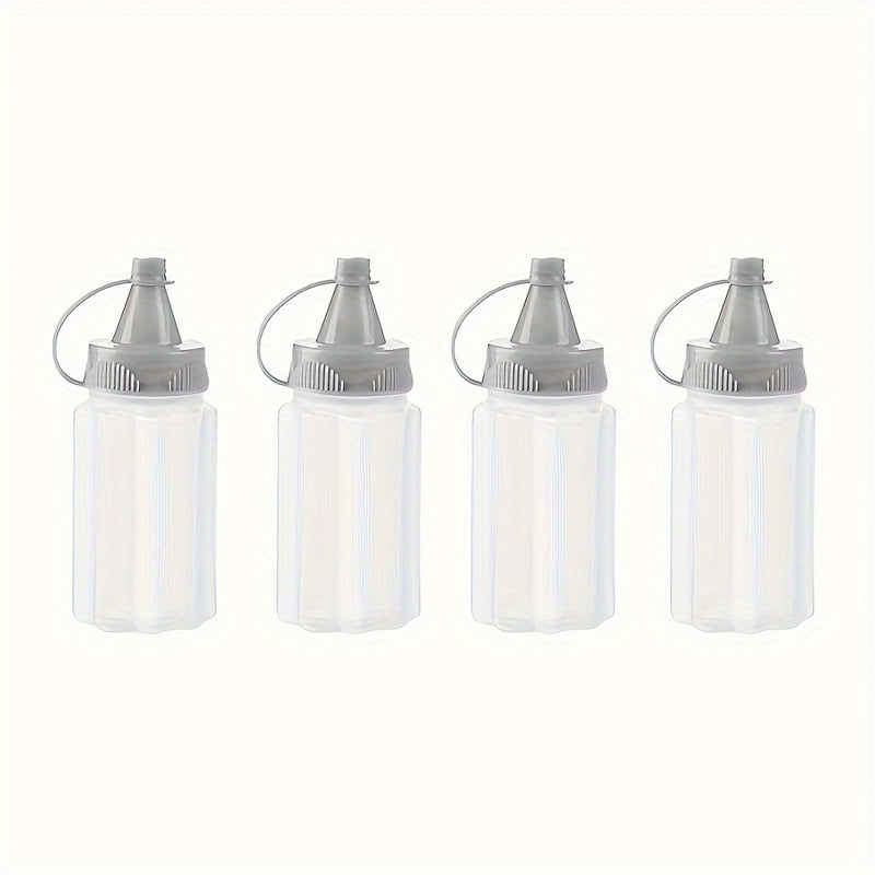 Juego de 4 Botellas Mini para Condimentos con Tapas - Tarros de Especias Portátiles para Cocina, Camping, Picnics, Escuela y Oficina - Plástico Libre de PVC, Forma Ovalada, Almacenamiento de Condimentos