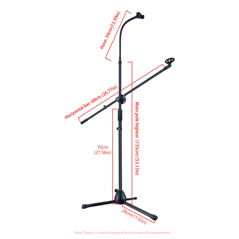 Soporte de Micrófono Metálico Ajustable de Alta Resistencia con Clip para Teléfono - Brazo Boom Plegable de 139.7cm, Base Estable y Diseño Ancho de Bajo Perfil para Karaoke, Actuaciones en Escenario, Podcasts, Estudio en Casa (), Accesorios para Micrófon