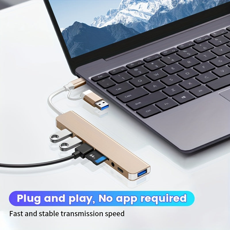 Puente USB 8 en 1 con enchufe de audio, adecuado para tabletas adaptador multi puerto, alimentado por USB, tensión de funcionamiento de 5V, compatible con tabletas