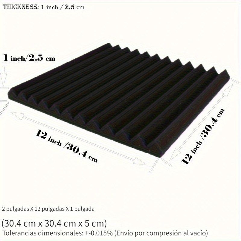50 piezas de paneles acústicos VIBuilt negros, 30x30x2.5 cm, espuma de alta densidad para absorción de sonido, ideal para estudios de grabación, home theater y reducción de ruido, paneles para paredes insonorizadas, VIBUILT