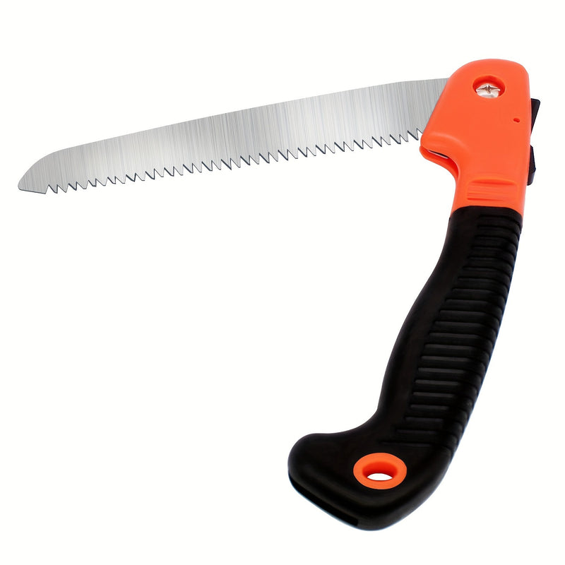 1pc, Sierra de mano plegable, cuchillas de 7 pulgadas con corte de navaja, sierra de jardinería/camping/podado profesional, agarre sólido antideslizante, metal y plástico, no requiere energía