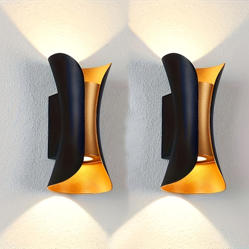 2 piezas, lámpara de pared LED de 6W con luz cálida, iluminación exterior hacia arriba y abajo, lámpara de pared creativa y sencilla para dormitorio, pasillo o mesita de noche, ideal para jardín, pared, patio o sala de estar