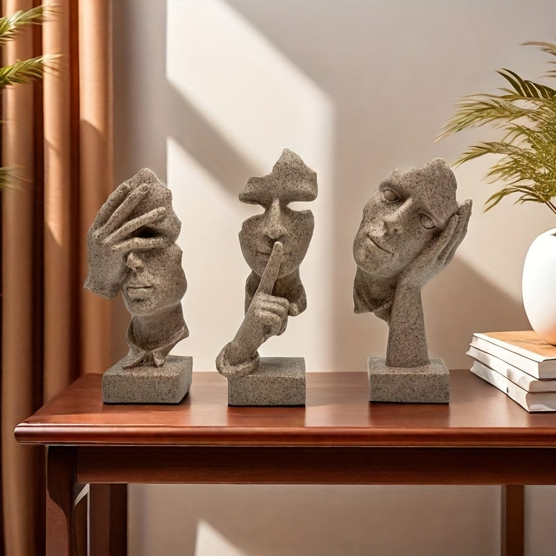 Conjunto de 3 piezas de decoración artesanal europea con máscaras de personajes abstractos simples, escultura para oficina y sala de estar