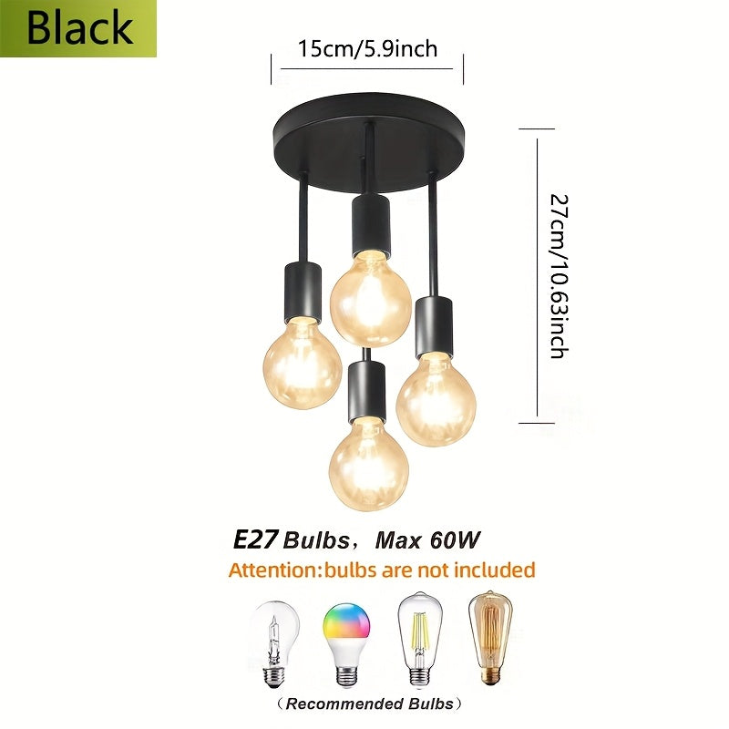 Lámpara de Araña Moderna de 4 Luces con Base E27 - Hierro Fundido, Montaje Semi-Encajonado para Dormitorio, Cocina, Comedor, Pasillo, Balcón - Acabado Pintado Elegante (Bombilla No Incluida)