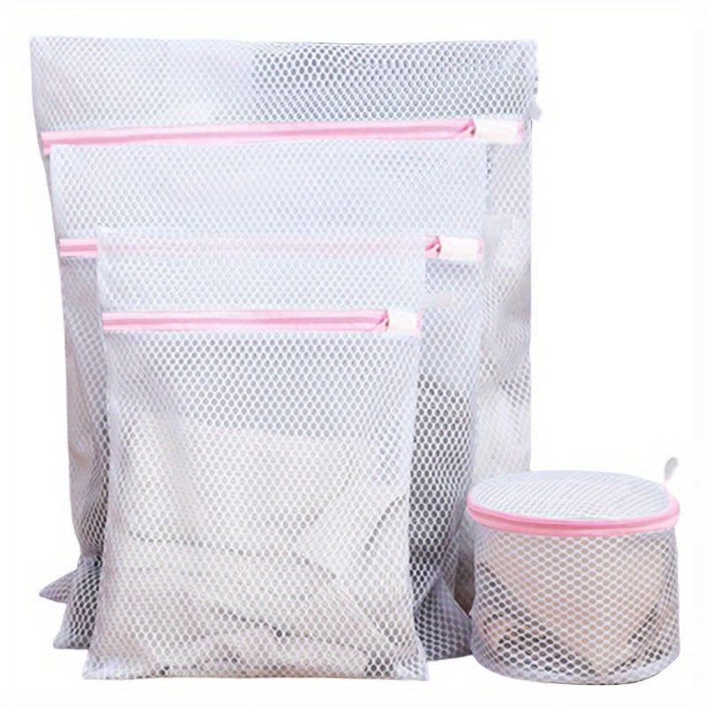 Conjunto de 4 bolsas de malla para lavandería con cremalleras, resistentes bolsas de lavado para prendas delicadas, ropa interior y ropa, adecuadas para lavadoras