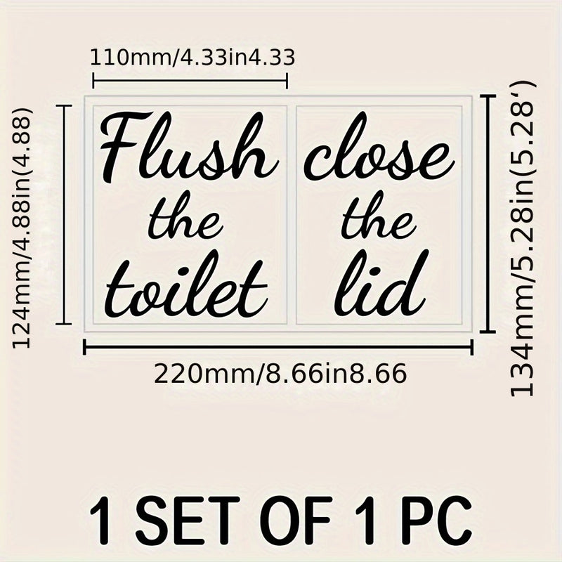 1pc de calcomanía de tapa de inodoro de vinilo - Recordatorio de "Flushing el inodoro, cierre la tapa", señal de baño autoadhesiva reutilizable con características de ornamentación para superficies de plástico