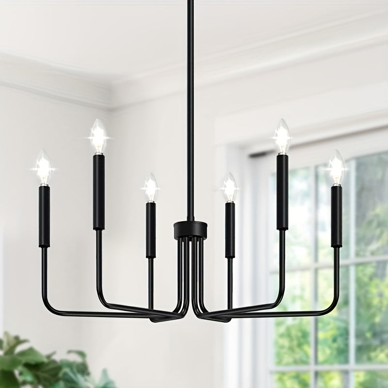 Lámpara de Techo Metálica Negra de 6 Luces Estilo Industrial Americano Sencillo y Renovado, Adecuada para Sala de Estar, Comedor, Dormitorio, Isla de Cocina, Luz Colgante Decorativa, Instalación Fácil, Estilo Versátil, Compatible con Cabeza de Lámpara E1