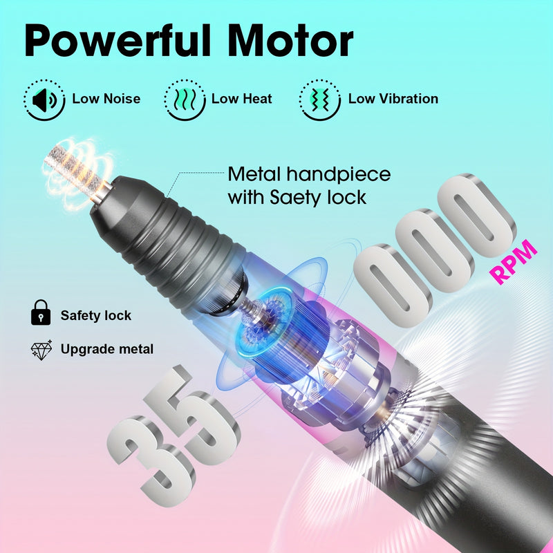Kit profesional de taladro para uñas 2025, con mango de metal, 38 bandas de lijado, 11 puntas, base soporte y manual, ideal para manicura, pedicura y remoción de esmalte en gel, en casa o salón