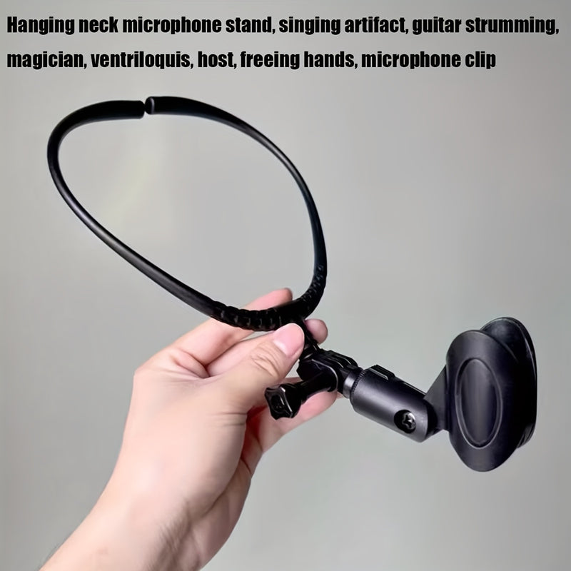 Soporte de micrófono de mano dual con clip de cuello - ABS duradero, ideal para actuaciones en escena y conferencias, supera la licencia, fácil configuración, no necesita energía, perfecto para presentaciones.