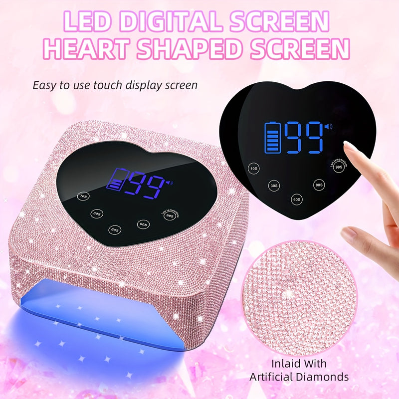 Secador de Uñas Portátil sin varillas con 30 Luces LED, Lámpara de Manicura Recargable con Piedras Brillantes Doradas, Batería Integrada de 2500mAh, Sensor Infrarrojo Inteligente, 5 Modos Temporizadores, Herramienta Profesional de Salón