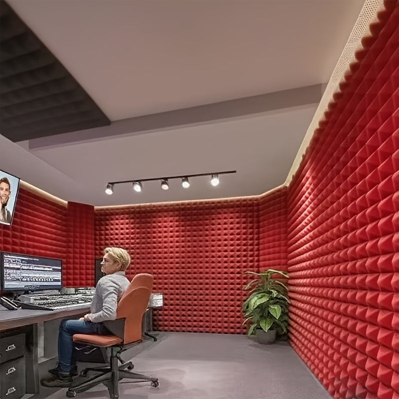 24 piezas, panel de absorción de sonido de algodón de pirámide de 12 * 12 * 2 pulgadas, negro y rojo (12 piezas negras + 12 piezas rojas), adecuado para paredes de estudios de grabación, salas de música, estudios de baile, paneles acústicos, salas de jue