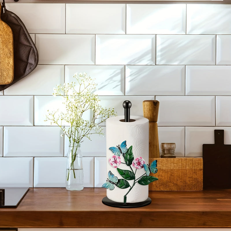 Porta Pañuelos de Metal con Diseño Floral y Mariposas - Dispensador Decorativo para Cocina, Baño o Sala con Base Resistente