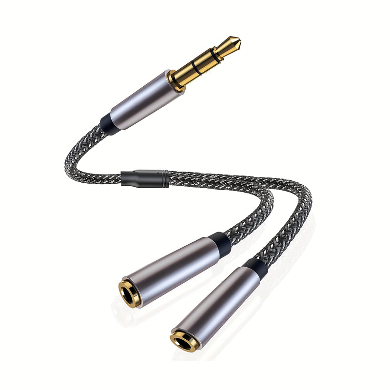 Divisor de auriculares 1 a 2, cable de extensión auxiliar estéreo de audio 3,5 mm con enchufes de auriculares dobles, compatible con auriculares para for iphone, for Samsung, for iPad y tabletas, en negro.