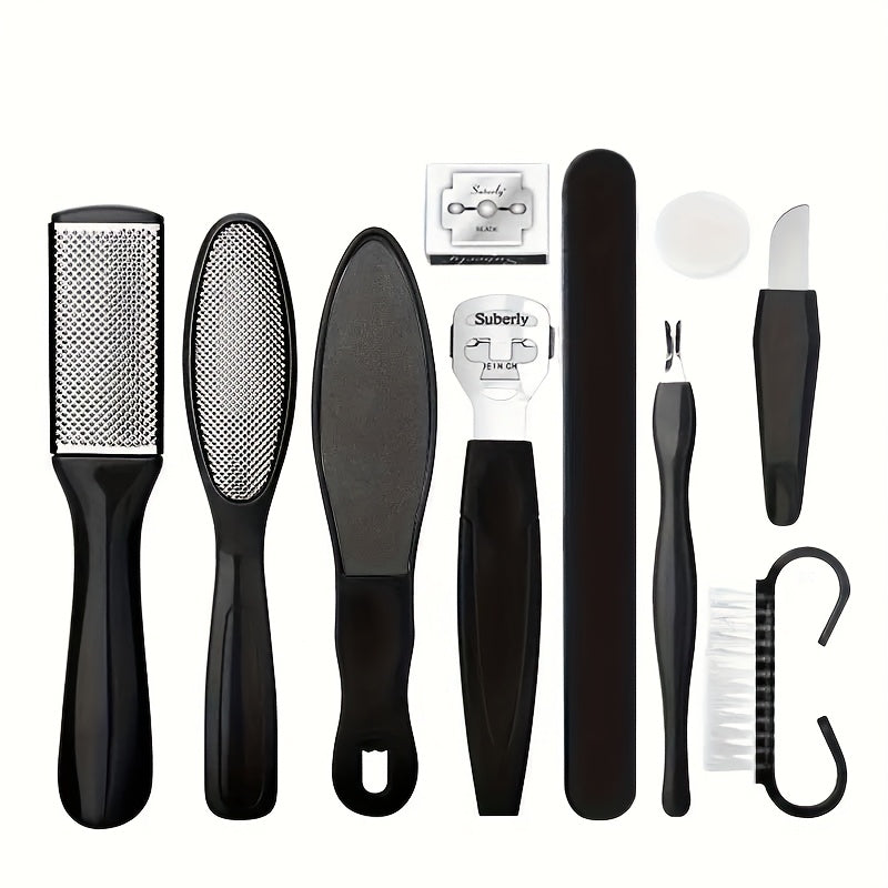 Kit Profesional de Spa para Pies, Cuidado de 10 en 30.48 cm, Juego de Acero Inoxidable para el Cuidado de los Pies, Removedor de Piel Muerta y Pedicura, Conjunto de Lima para Pies con Quitapelotas (Negro)