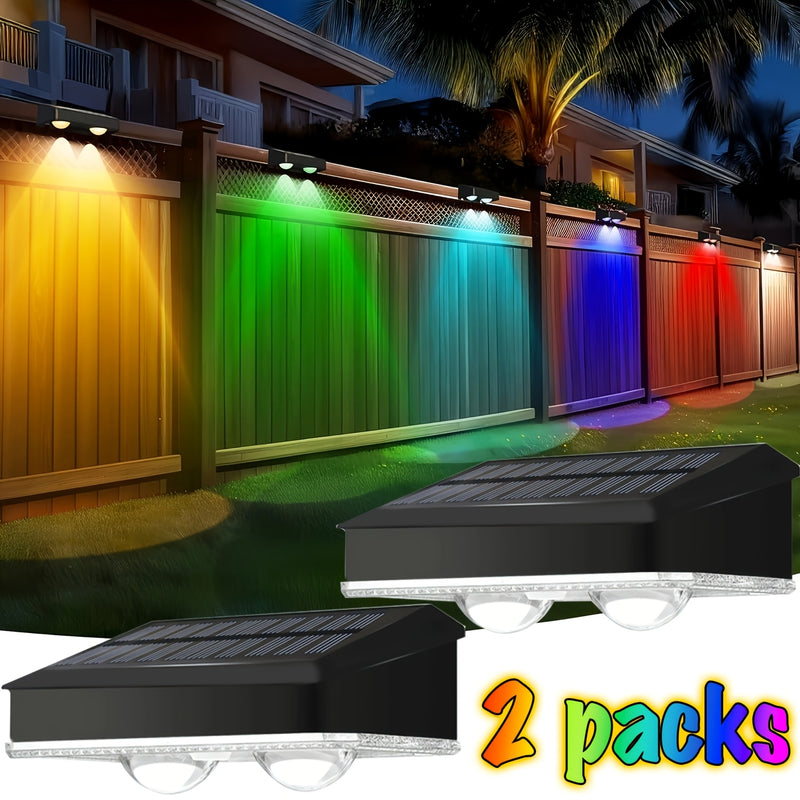 4/2 Paquetes de Luces Solares para Vallas, Luces Solares para Vallas de 8 Colores con 9 Modos de Iluminación, Luces Solares para Paredes Exteriores, Luces para Barcos con IP44, Luces Solares para Jardín con Encendido/Apagado Automático para Patio, Barand
