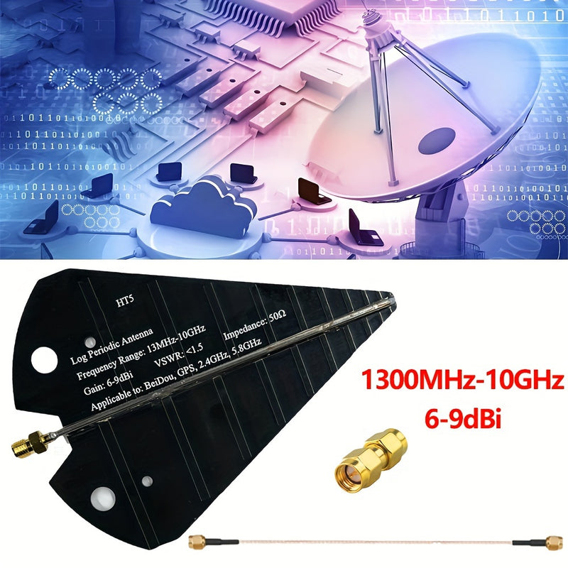 Antena UWB periódica logarítmica HT5, no cargada, 1300MHz-10GHz, ganancia de 6-9dBi, 50 ohmios para GPS, transmisión de señal de 2,4GHz y 5,8GHz