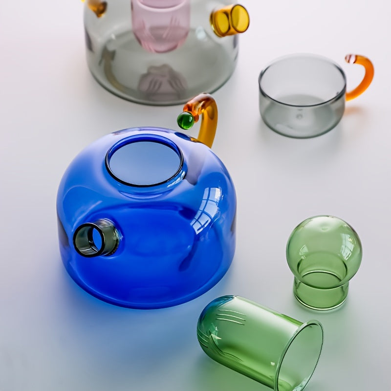 Tetera de vidrio borosilicato resistente a altas temperaturas con diseño geométrico y contraste de colores, apta para microondas, reutilizable, solo lavado a mano, ideal para Halloween, Navidad, Pascua y más