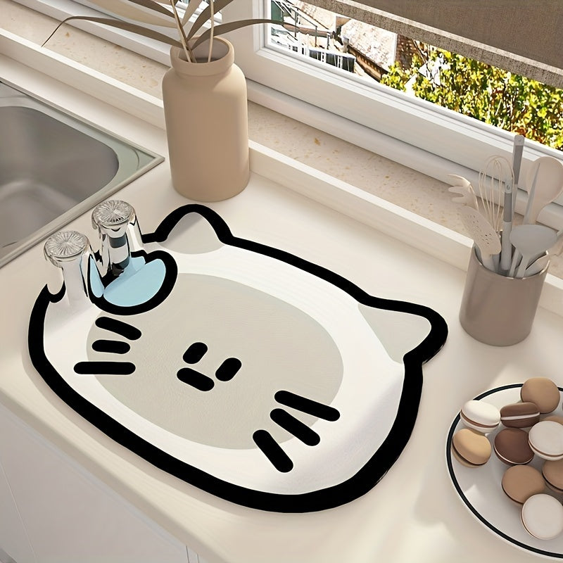 Alfombrilla Absorbente con Temática de Gatos - Perfecta para Cocina y Baño, Ideal para Platos, Tazas y Máquinas de Espresso