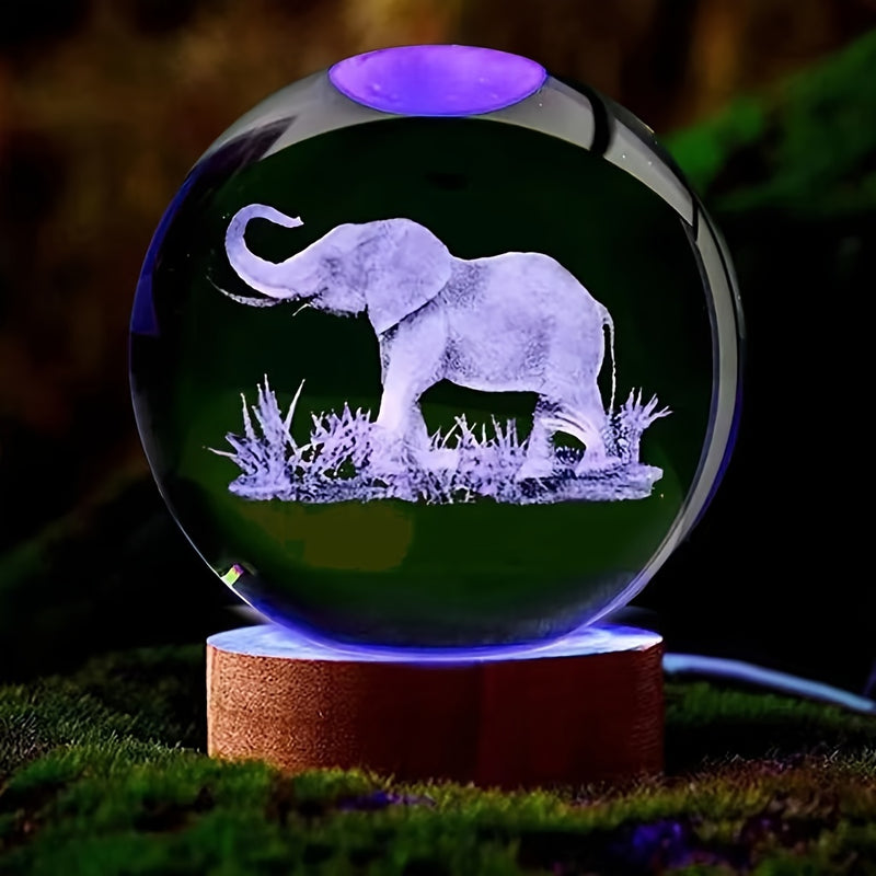 Esfera de cristal con elefante en 3D tallada por láser y base de madera para luz nocturna, regalo de cumpleaños para novia, padres y amigos, Navidad, Día de San Valentín, recuerdo festivo, decoración del hogar