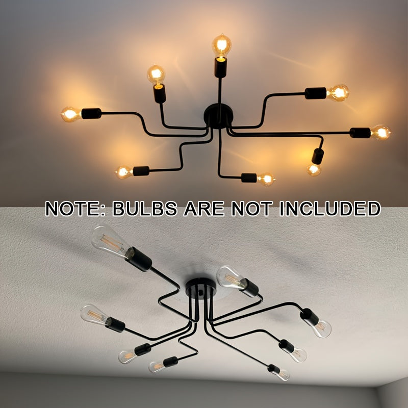1pc Lámpara de techo moderna de estilo industrial con 4/6/8 cabezales, lámpara de varilla múltiple de hierro forjado para decoración del hogar, comedor, cafetería o bar