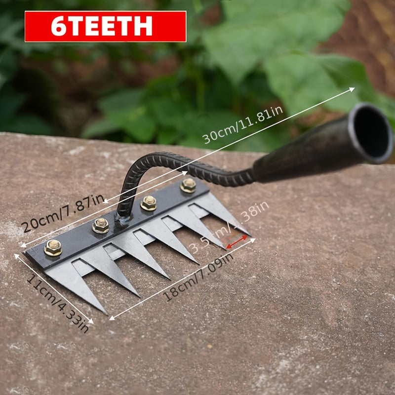 1pc Azada de Acero al Manganeso Resistente, Ideal para Deshierbar, Aflojar Suelto, Arar y Tareas de Jardinería con Rastrillo Metálico Multiusos de 8 Púas