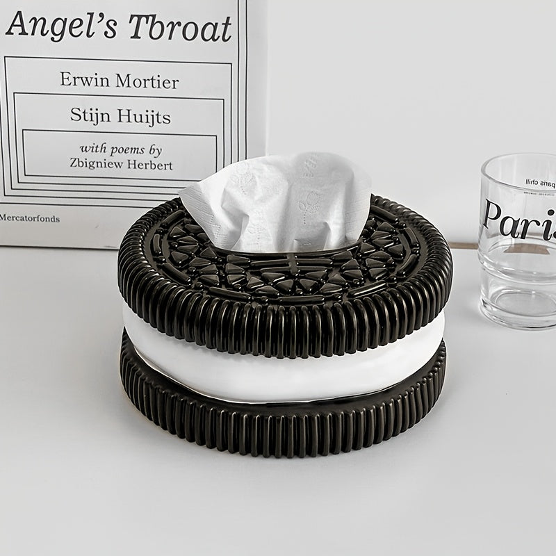 1pc Soporte Creativo para Caja de Pañuelos en Blanco y Negro - Diseño Redondo de Resina, Acabado Pulido, Regalo Divertido para Sala de Estar, Dormitorio o Decoración de Baño, Organizador de Baño | Cubierta Decorativa para Pañuelos | Decoración Duradera