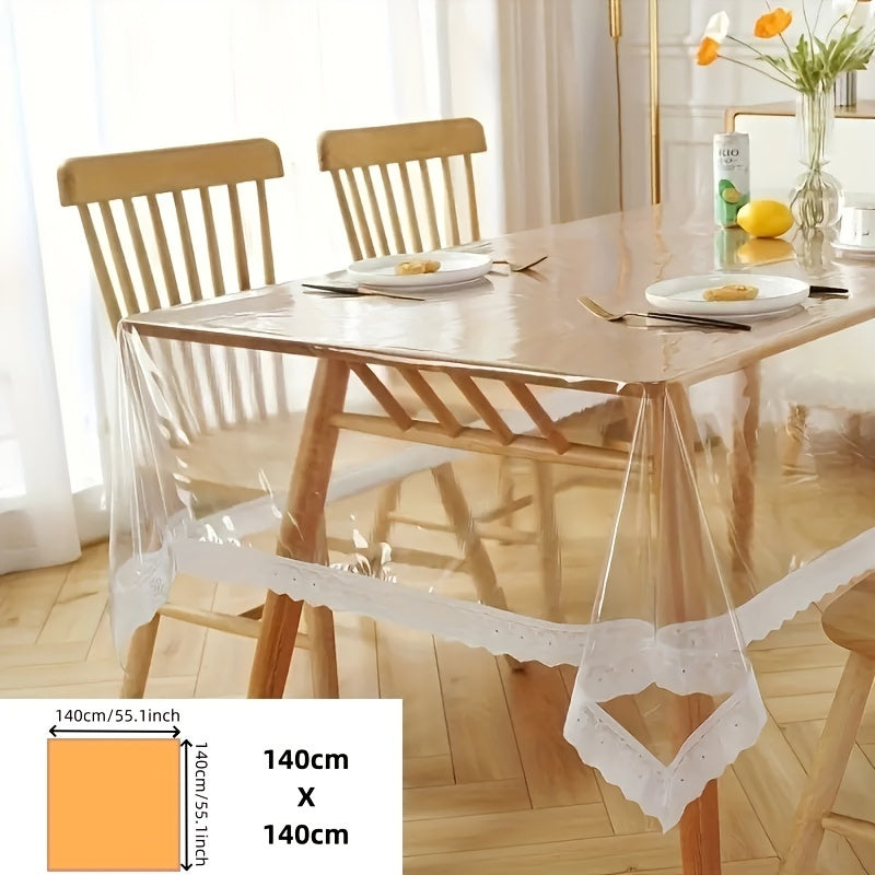 Manteles de mesa de PEVA desechables y transparentes, delgados, sin arrugas, fáciles de limpiar y perfectos para mesas de comedor, fiestas, acampadas, cenas al aire libre y decoración de cocina en casa.
