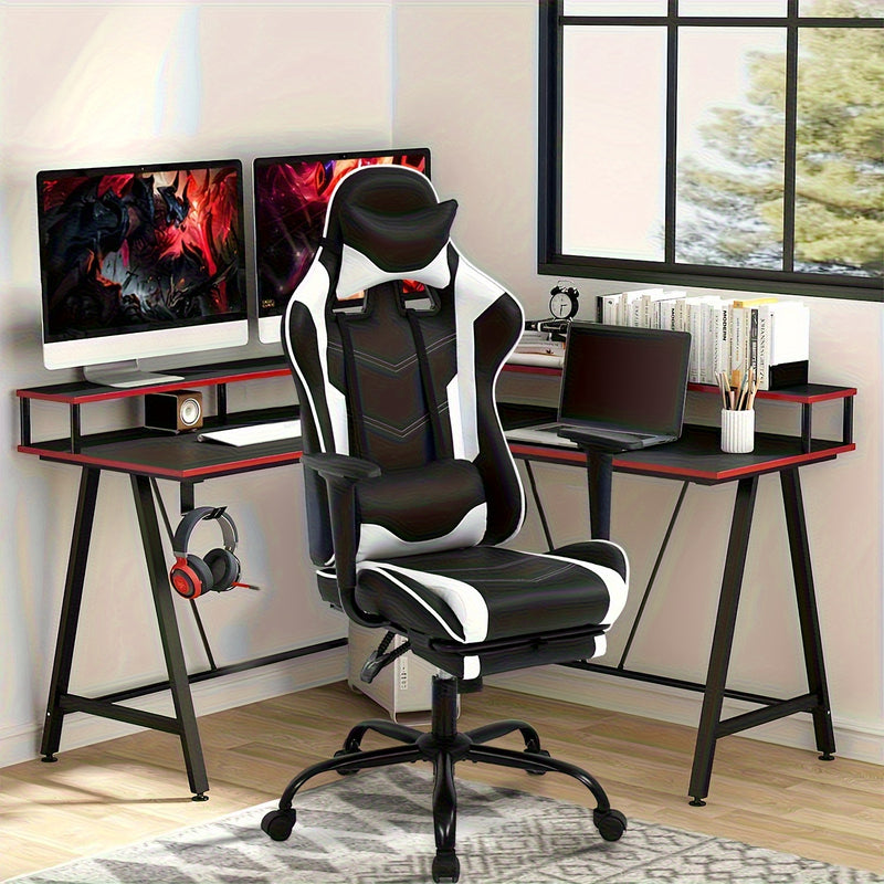 Producto Más Vendido, Silla de Juego Ergonómica con Reposapiés, Silla Giratoria Ajustable para Oficina Artificial, Silla Reclinable de Respaldo Alto con Soporte Lumbar y Apoyacabezas, Estilo Carrera para Videojuegos
