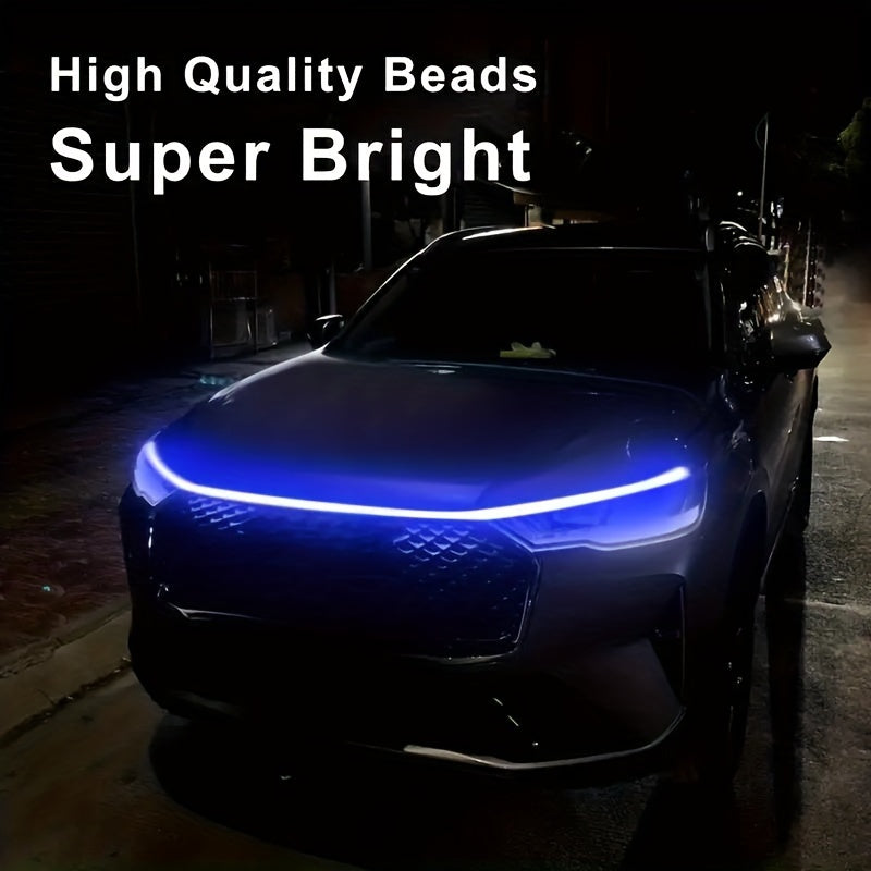 Luz LED para capó de coche, tira de acento de neón de 60 pulgadas, barra de luces de escáner de inicio multicolor, luces de neón de alto brillo de 12 V, con cableado rígido, para varios modelos, sin batería