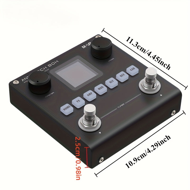 Procesador de Efectos Eléctricos Portátil para Guitarra FF Bonfires - Recargable por USB, 80 Presets, 6 Módulos de Efecto (Puerta de Ruido, Boost, Compresor, Preamplificador, EQ, Retardos y Reverberaciones), Diseño Compacto para Fácil Control con el Pie