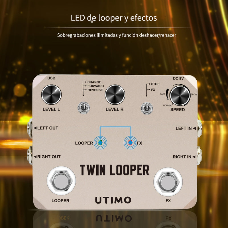 Pedal de Efectos para Guitarra Eléctrica Twin Looper con 11 Estilos y Grabación de hasta 10 Minutos
