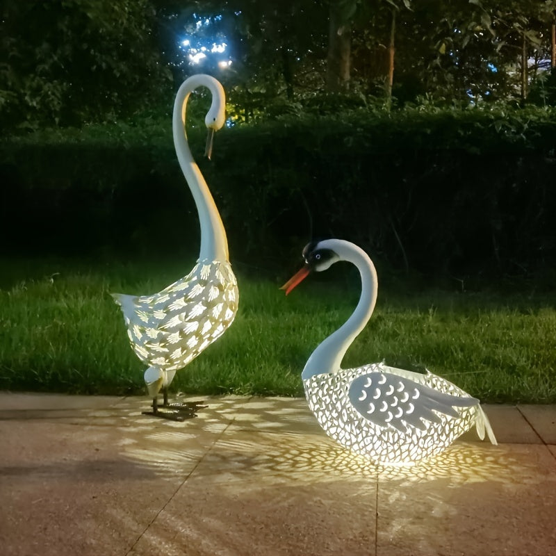 1pc Estatuas de Cisne Solar con Pátina, Decoración de Jardín en Metal para Patos y Garzas, Esculturas de Aves para Exterior, Adorno de Fiestas, Decoración para Hogar, Oficinas o Temáticas Navideñas