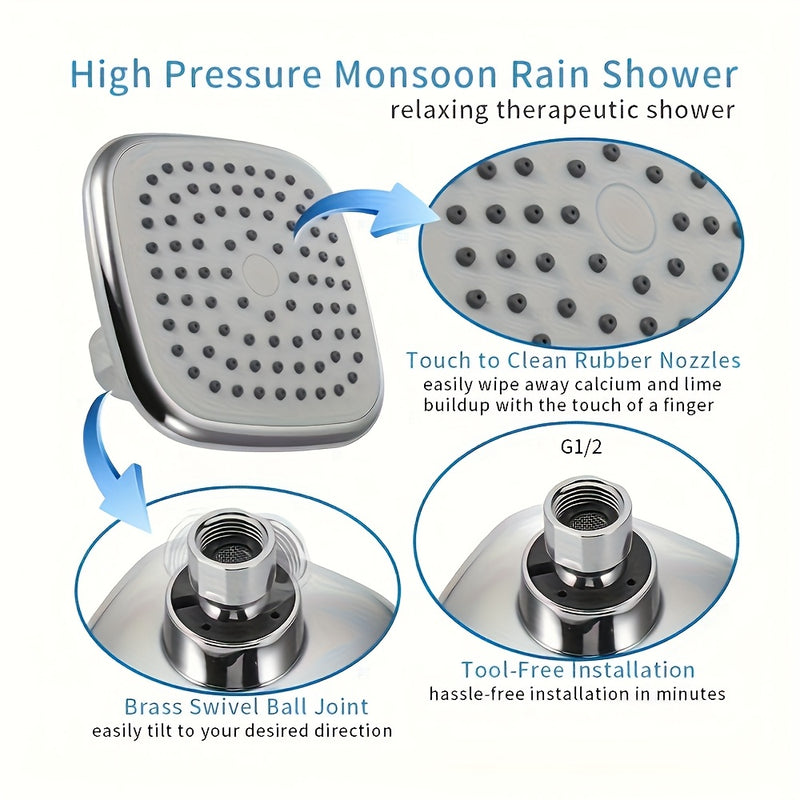 Rociador de Alta Presión - Cabezal de Ducha Resistente con Fuerte Flujo de Agua, Instalación Rápida y Fácil, Ideal para Baños Modernos - Perfecto para Familias y Parejas, Acabado Metálico Elegante, Cuerpo de Plástico Duradero