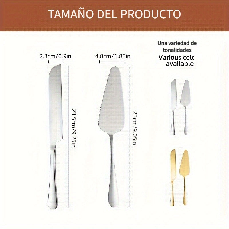 Juego de 2 cuchillos para pastel y pala para pizza de acero inoxidable dorado - Ideal para cumpleaños, bodas, fiestas y ocasiones especiales, perfecto para servir postres y pizzas, utensilios para ocasiones especiales | Vajilla elegante | Cubiertos durad