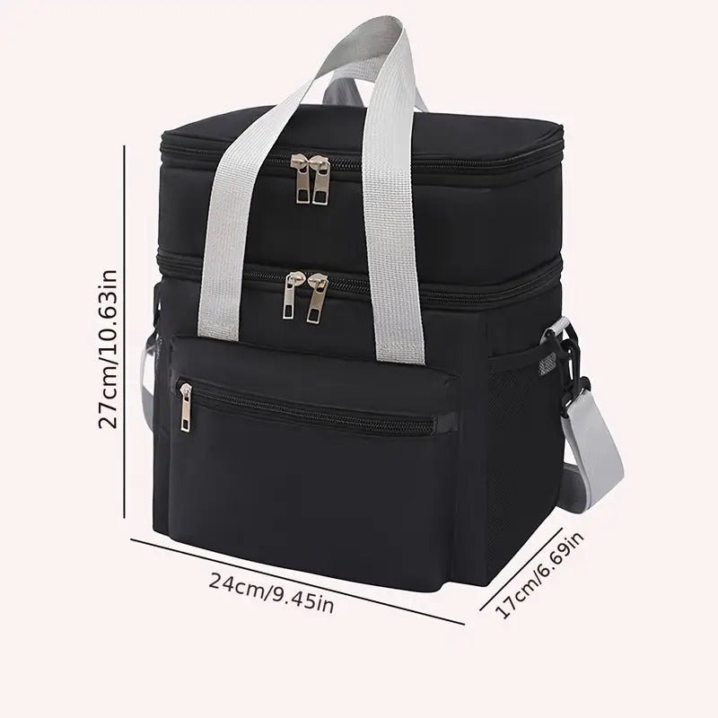 Bolsa de almuerzo aislada grande, de doble capa, impermeable y reutilizable, adecuada para pícnic, viajes, oficina. Diseño multi-funcional para llevar al hombro o de mano, regreso a la escuela.